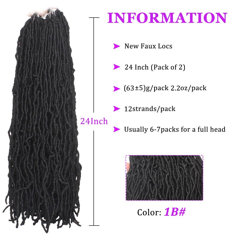 ZRQ 24 Inch New Faux Locs Hair 2Packs Natural Black Curly Wavy Goddess Soft Locs Crochet Braids Hair Synthetic Hair Extensions for Women (24 Inch, 1B#) - Image 2